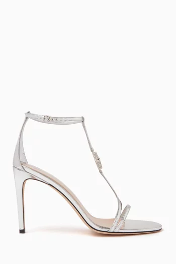 Crystal-embellished Sandals in Metallic Leather