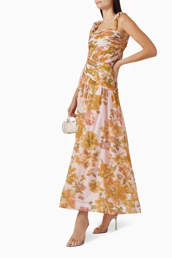 فستان سهرة بحمالات كشكش قطن وحرير أورجانزا