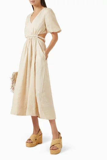 Embellished Cut-out Dress in Linen