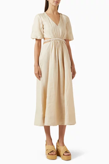 Embellished Cut-out Dress in Linen