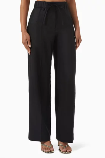 Drawstring Straight-leg Pants in Linen