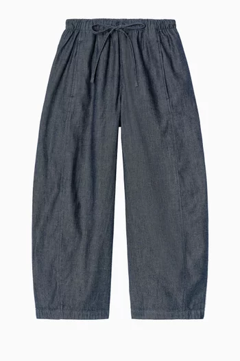 Barrel-leg Drawstring Pants in Denim