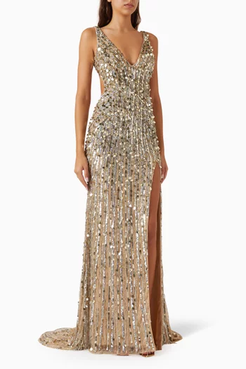 Embellished Open-back Gown