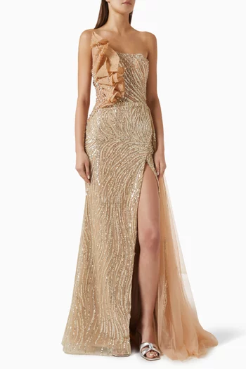Sequin-embellished Strapless Dress