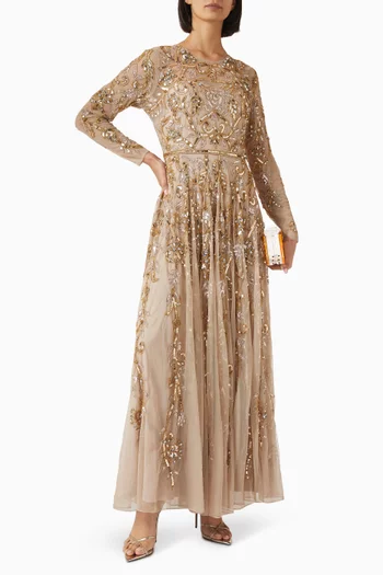 Bead-embellished Gown in Mesh