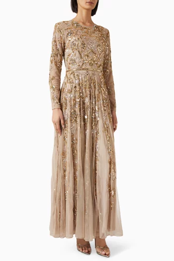 Bead-embellished Gown in Mesh