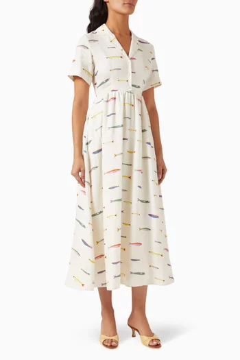 فستان ميريل مزين بطبعة كتان