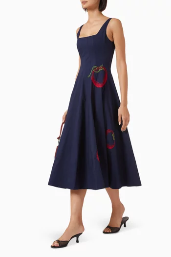 فستان ويلز متوسط الطول قطن بوبلين