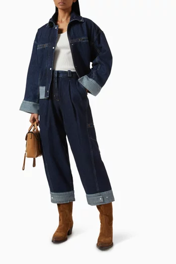 Curved Wide-leg Cropped Jeans in Denim