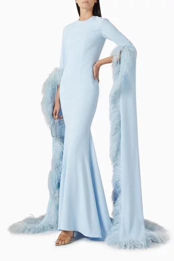 Fur-trim Elongated-sleeves Maxi Dress