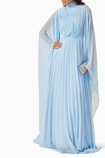 Pleated High-neckline Maxi Dress