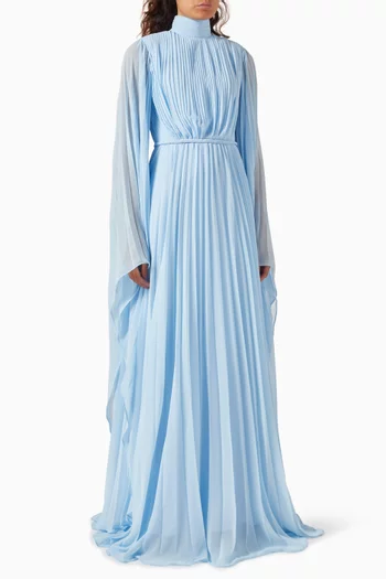 Pleated High-neckline Maxi Dress