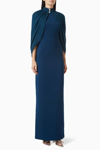 Detachable Cape Maxi Dress