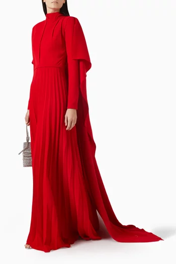 Cape-style Pleated Maxi Dress