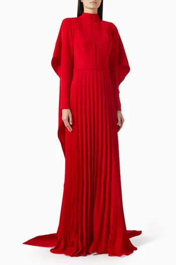 Cape-style Pleated Maxi Dress