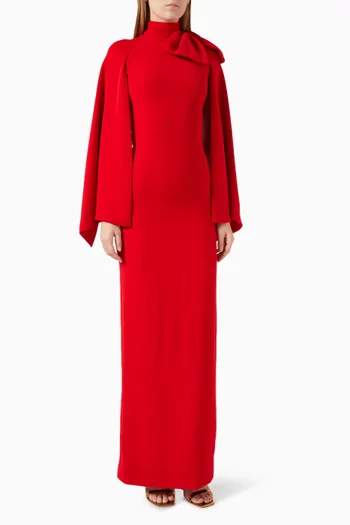 Bow Cape-sleeves Maxi Dress