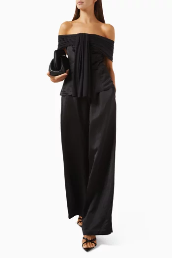 بلوزة لو بأكتاف مكشوفة وعقدة مزيج فيسكوز