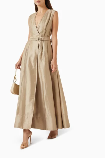 Hepworth Belted Maxi Dress in Linen Blend