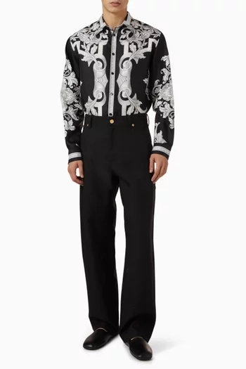 قميص بنقشة باروكية هندسية تويل حرير