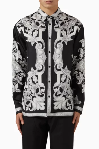 قميص بنقشة باروكية هندسية تويل حرير