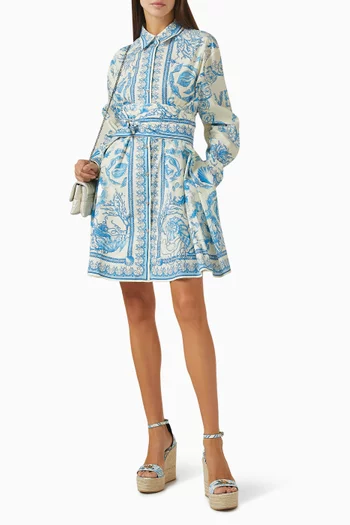Underwater Barocco Mini Shirtdress in Cotton Poplin