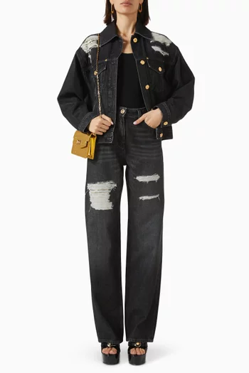 Metal Mesh Distressed Jacket in Denim