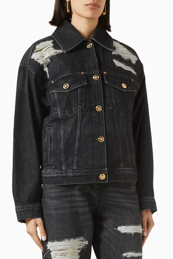 Metal Mesh Distressed Jacket in Denim