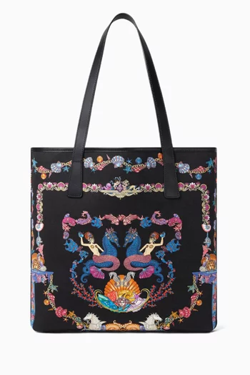 Coral Print Tote Bag in Leather
