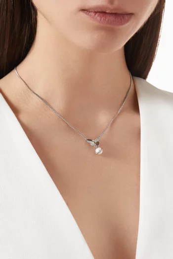 Pearl Butterfly Short Pendant Necklace in Silver-plated Brass