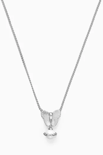 Pearl Butterfly Short Pendant Necklace in Silver-plated Brass