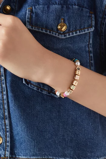 Beaded Logo Cube Bracelet in Gold-plated Brass
