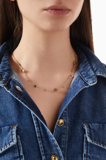 Logo Cube Station Necklace in Gold-plated Brass