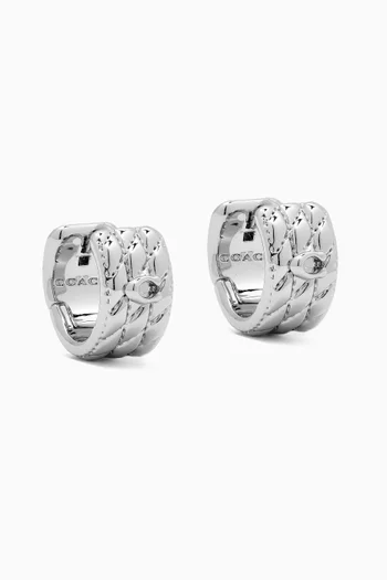 Quilted Huggie Earrings in Silver-plated Brass