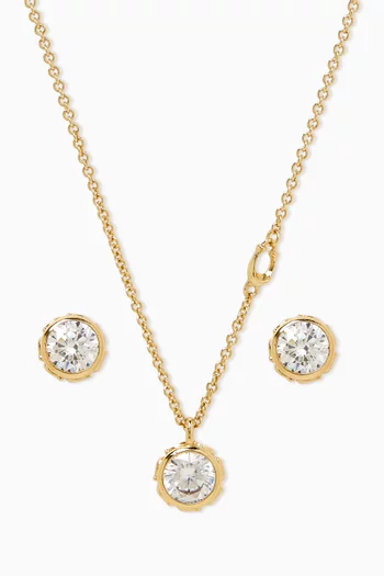 طقم قلادة وأقراط مرصعة بالكريستال نحاس مطلي بلون ذهبي