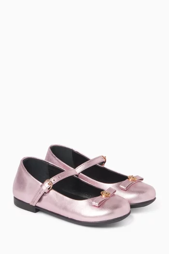 Gianni Ribbon Ballet Flats in Metallic Leather