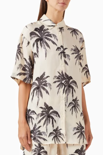 Tristan Palm-print Shirt in Cupro Blend