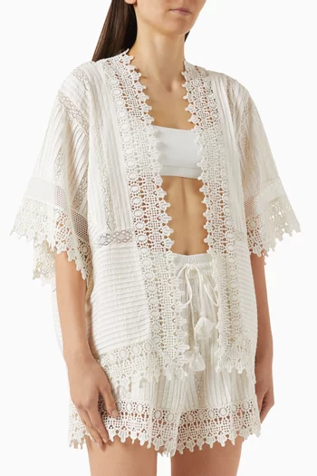 Ethereal Lace-trim Kimono in Cotton Blend