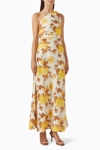 فستان سولا طويل بكتف مكشوف كتان