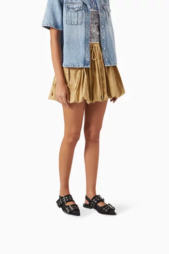 Feminine Buckle Ballet Flats in Raw Denim