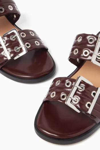 Buckled Slide Sandals in Croc-embossed Leather