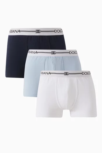 Logo Boxer Briefs in Stretch Cotton, Set of 3