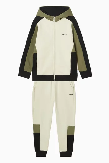 Colour-block Logo Zip-up Hoodie in Fleece