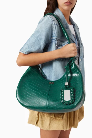 حقيبة هوبو بو متوسطة جلد بنقشة جلد التمساح