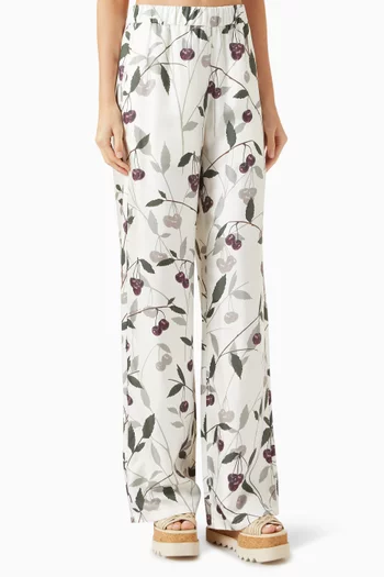High Summer Cherry-print Pants in Silk