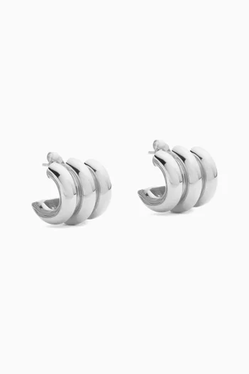 Small Chubby Tripple Earrings in Rhodium-plated Brass