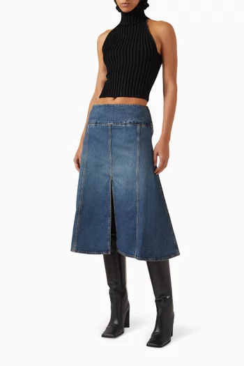 حذاء بوت بطول الركبة ومقدمة مربعة بكعب 90 مم جلد