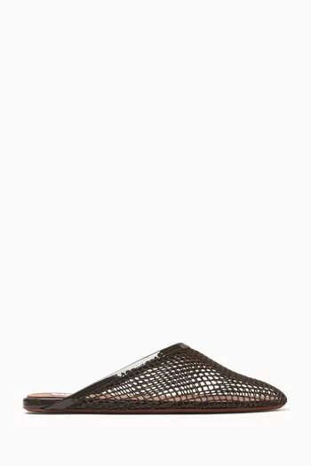 Ballet Flat Mules in Fishnet & Patent Leather