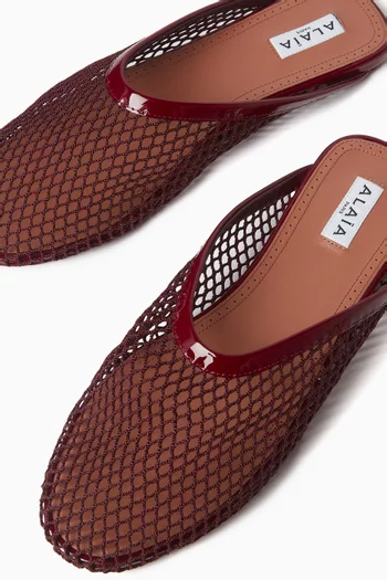 Ballet Flat Mules in Fishnet & Patent Leather