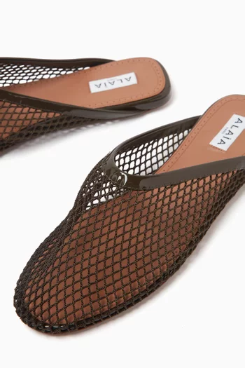 Ballet Flat Mules in Fishnet & Patent Leather