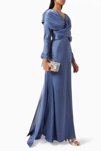 Draped Bow Maxi Dress in Crepe & Organza